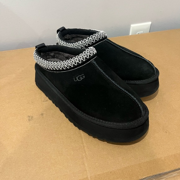 UGG Black Suede Slip-Ons with Patterned Trim - Picture 2 of 4